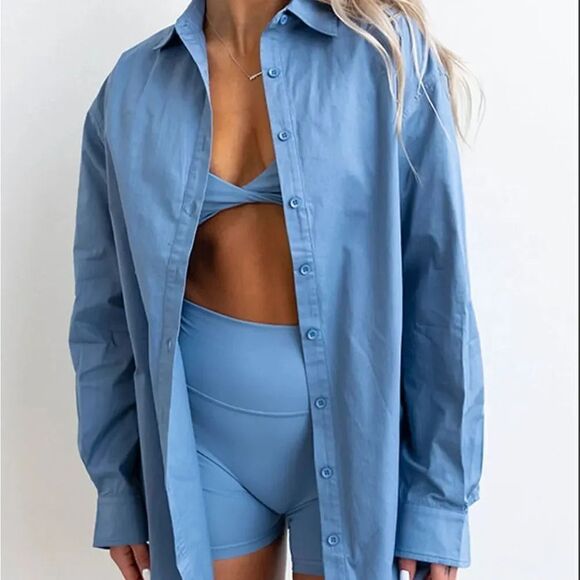 Azur fit oversized cotton tshirt blue size large - Picture 1 of 10